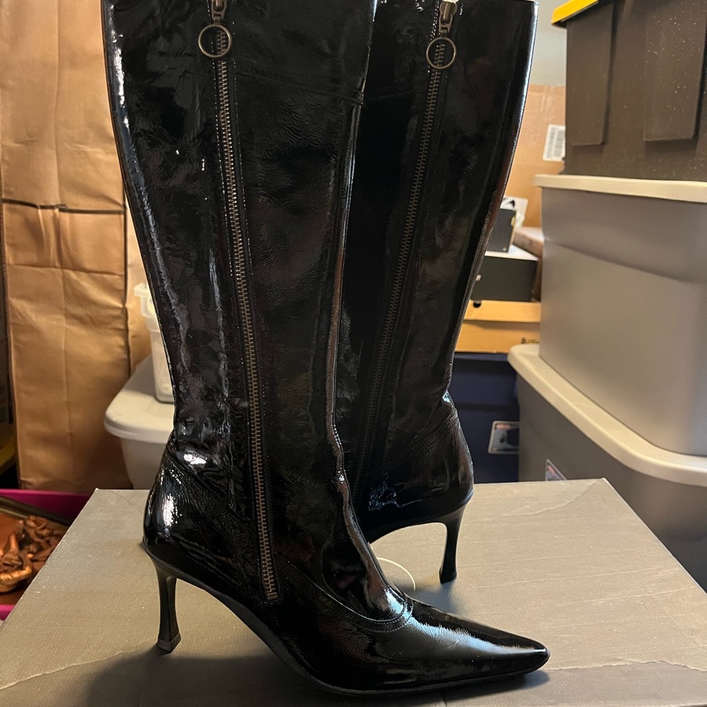 Espace Black Genuine Patent Leather Knee-High Boots